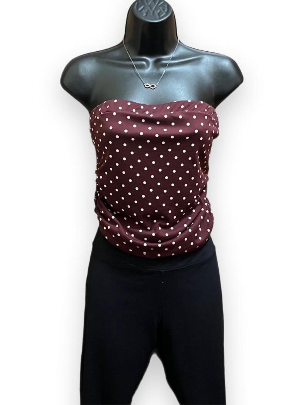 Polka Dot Strapless Tube Top - Burgundy